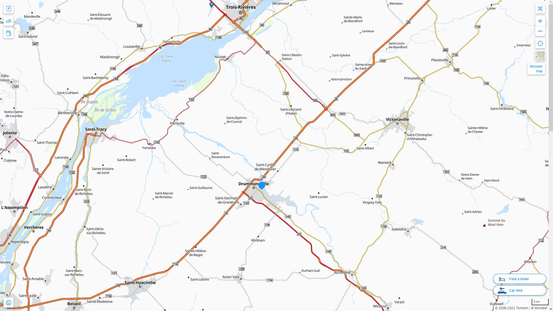 Drummondville Canada Autoroute et carte routiere